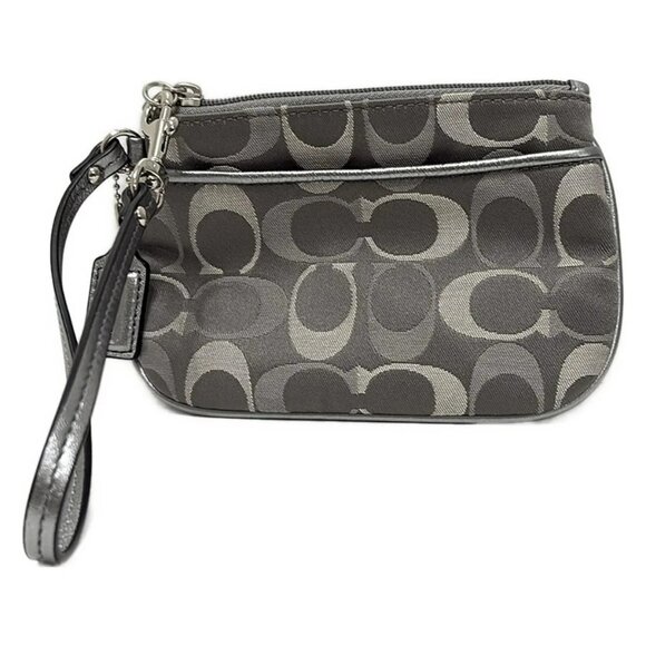 Auth COACH Signature - Gray Cream Jacquard Leather Pouch - Picture 1 of 7